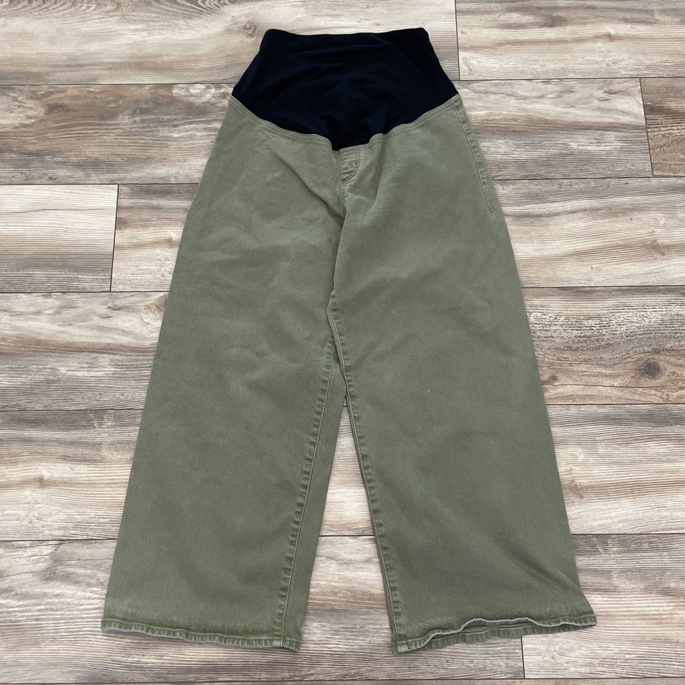 Isabel Maternity Over The Belly Sailor Wide Leg Maternity Jeans Olive Sz 8